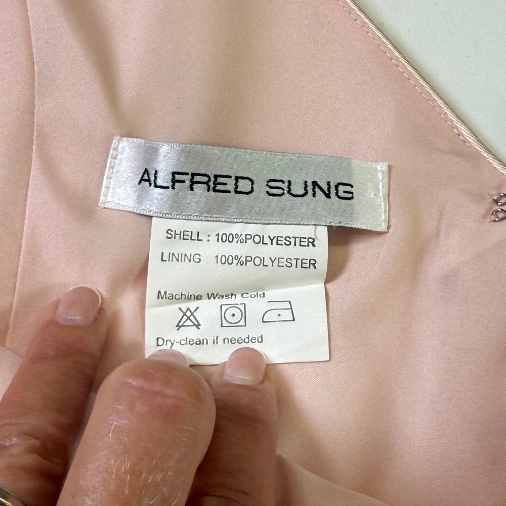 ALFRED SUNG Long Evening Gown Formal Cocktail Bridesmaid Dress Size 12 Blush - Picture 4 of 9